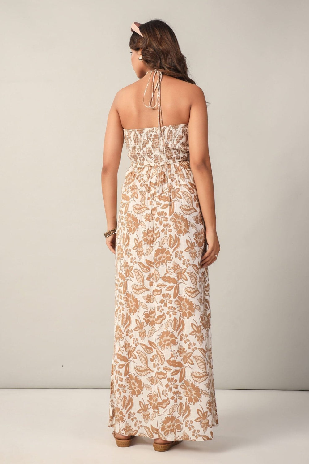 Brown & Off-White Floral Maxi Dress for women