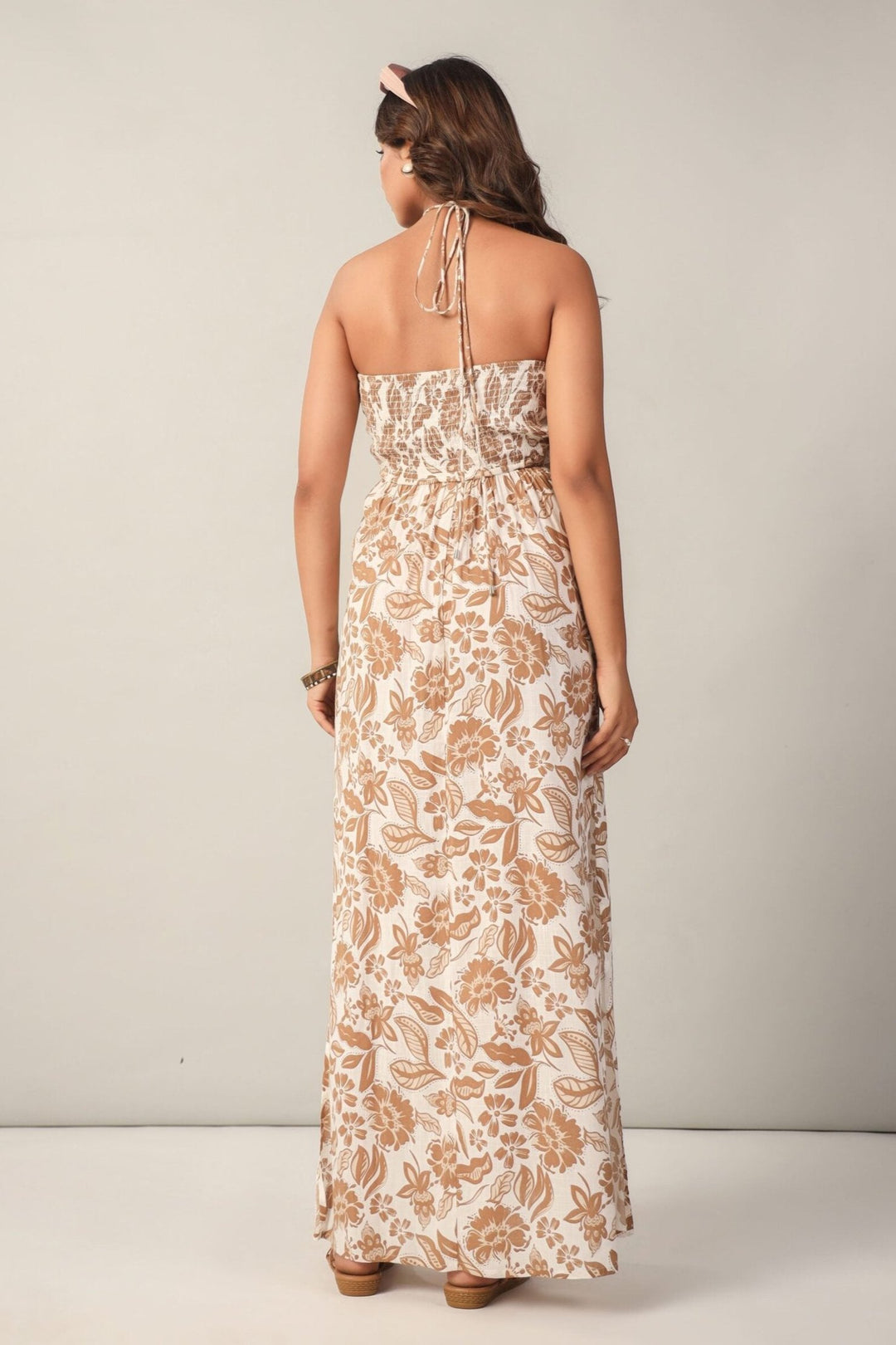Brown & Off-White Floral Maxi Dress for women