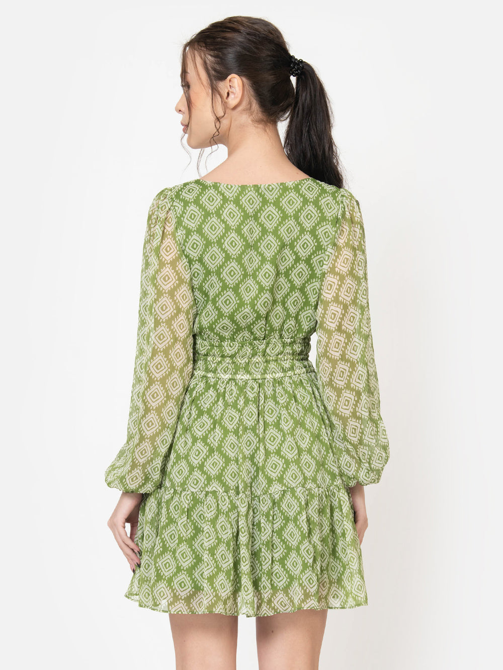 Green Cinched Waist Mini Dress Back