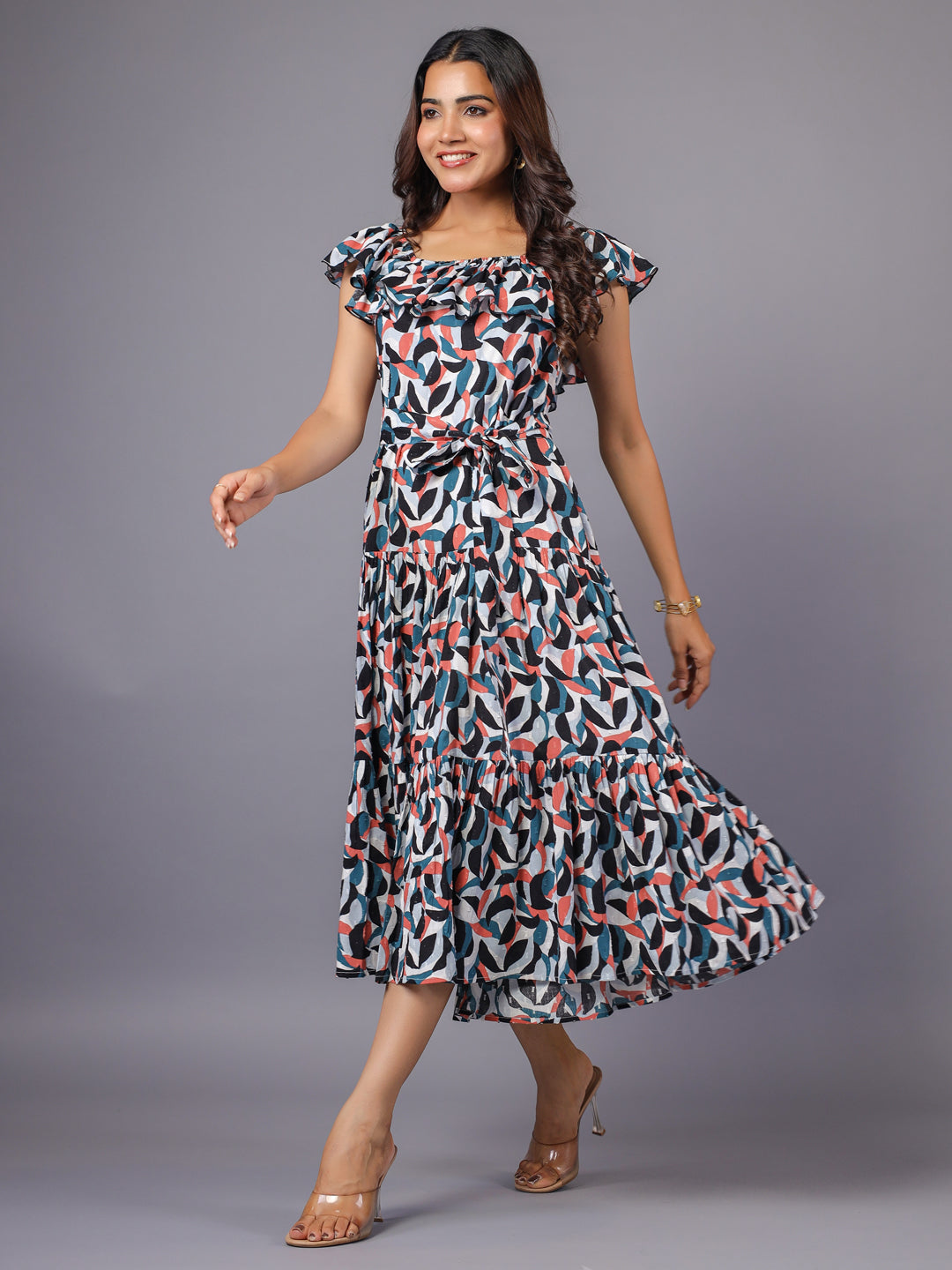 Multicolor Midi Dress for Women Side