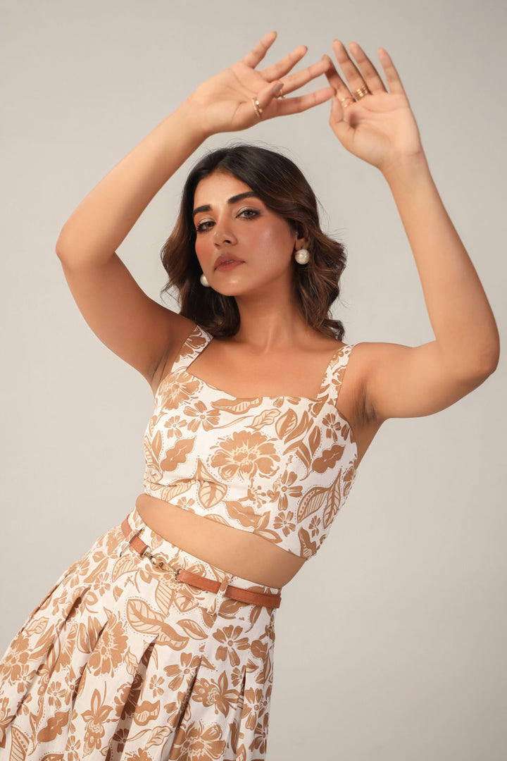Brown and Off -White Floral Co-ord Set