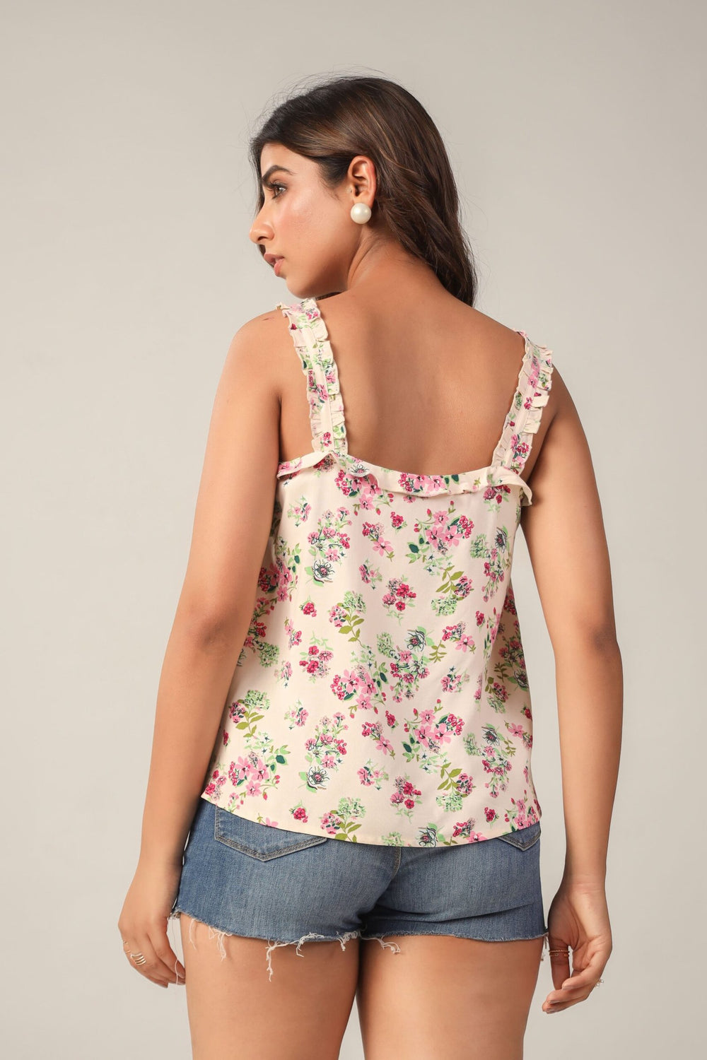 Floral Ruffled Sleeveless Top Back