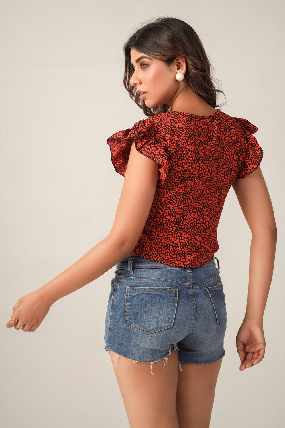 Rusty Red Rendezvous Ruffled Sleeves Top Back