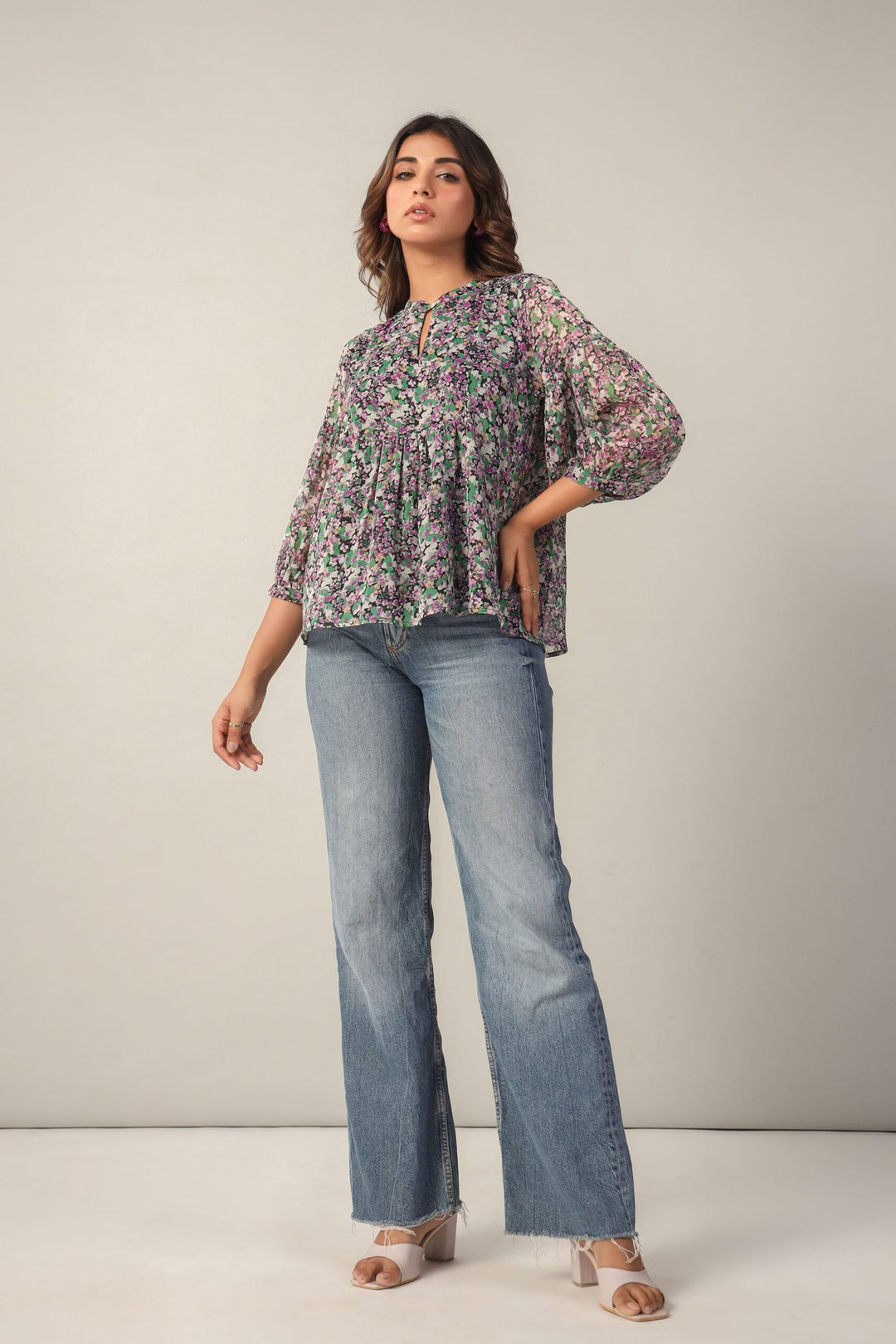 Flower Fusion Floral Top Full Front
