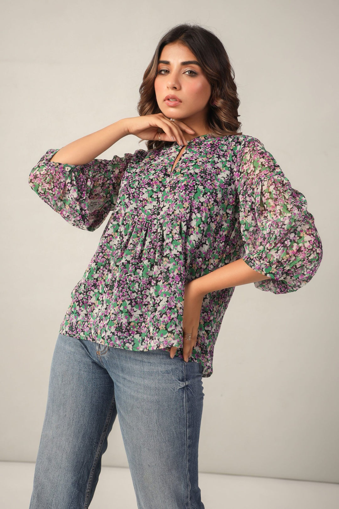 Flower Fusion Floral Top Front