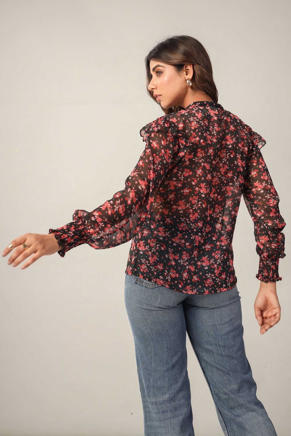 Floral Sheer Button Down Shirt Back