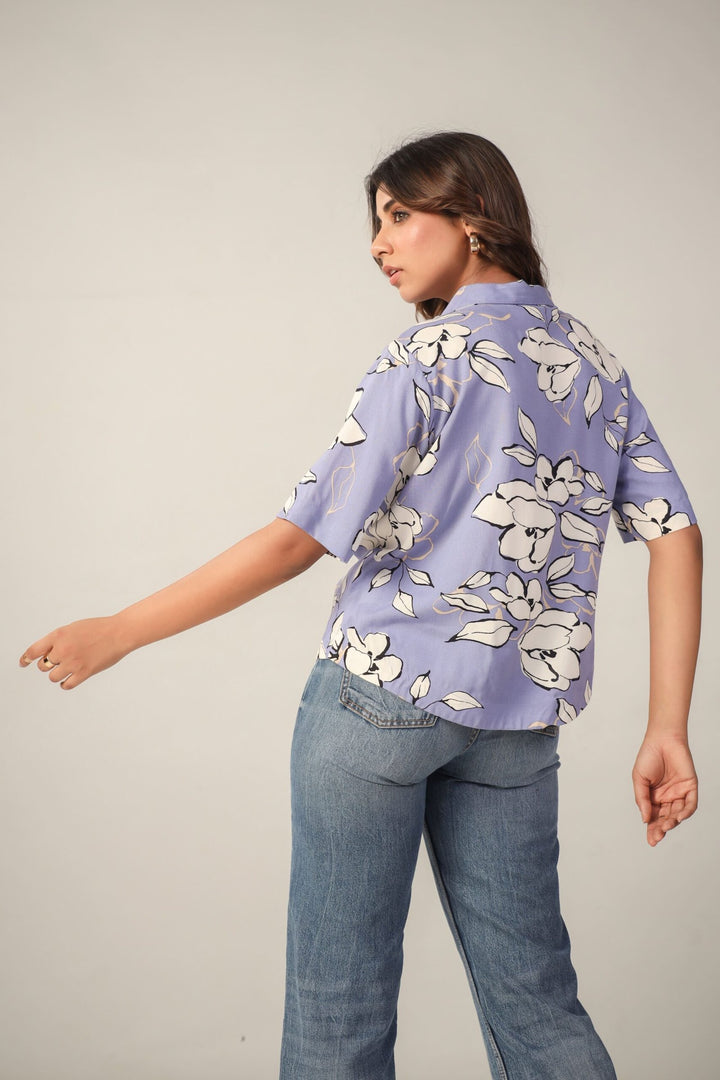 Lavender Floral Short Sleeves Shirt Back