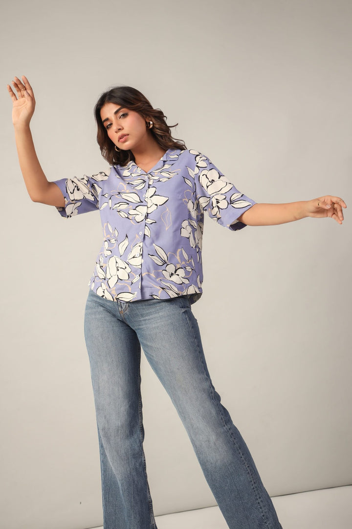 Lavender Floral Short Sleeves Shirt Side1