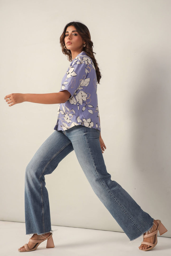 Lavender Floral Short Sleeves Shirt Side2