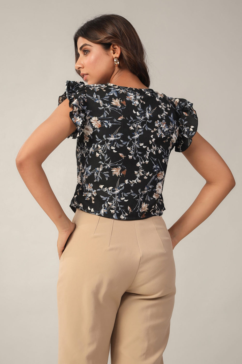 Floral Ruched Crop Top Back