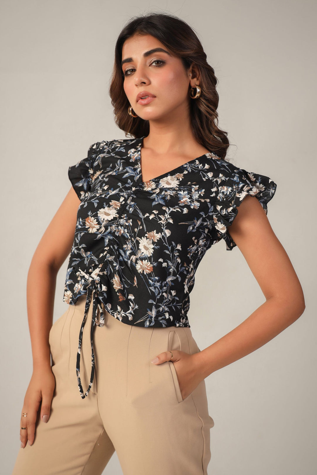Floral Ruched Crop Top Front