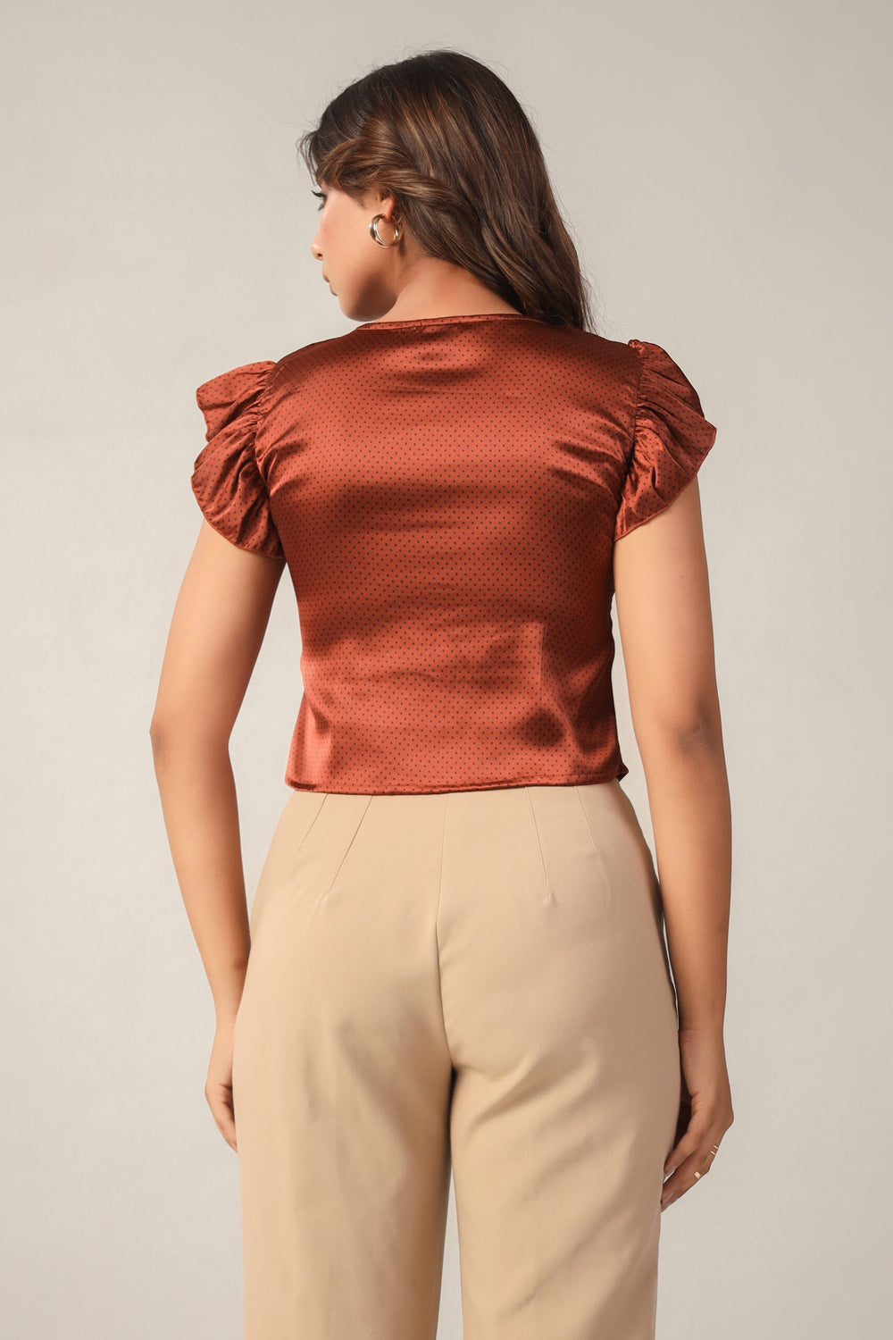 Brown Polka Dot Crop Top Back
