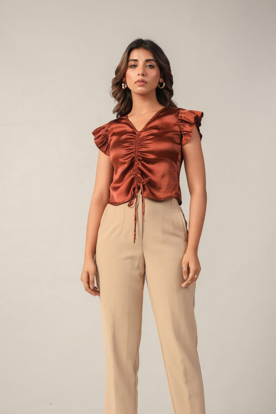Brown Polka Dot Crop Top Front