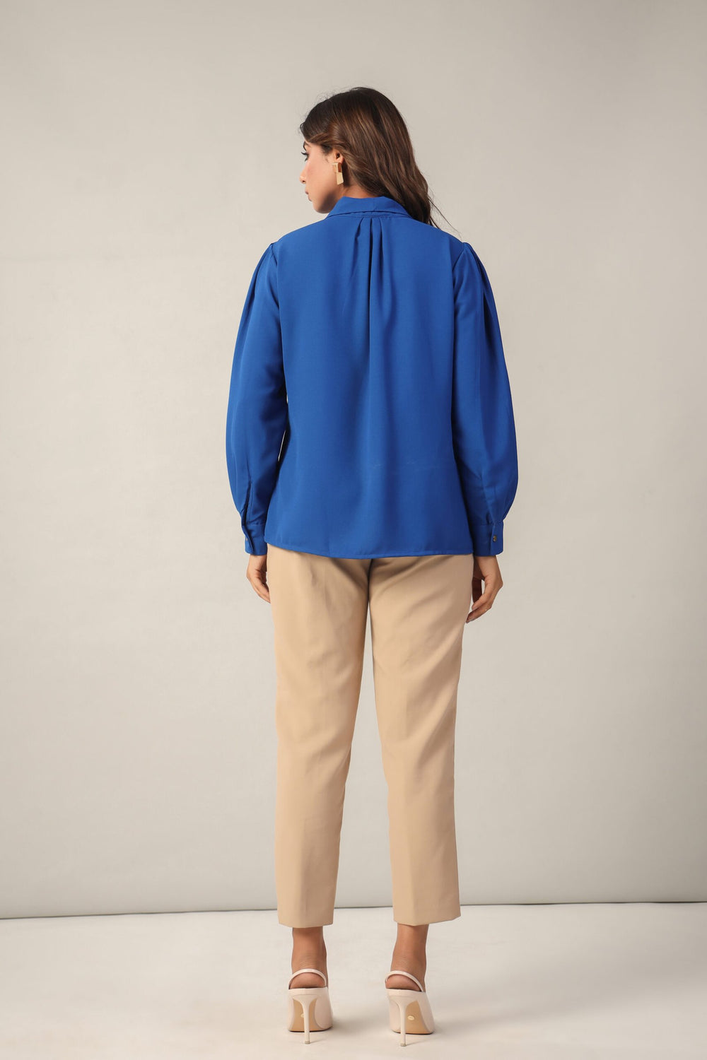 Cool Blue Tie-Up Neckline Shirt Back
