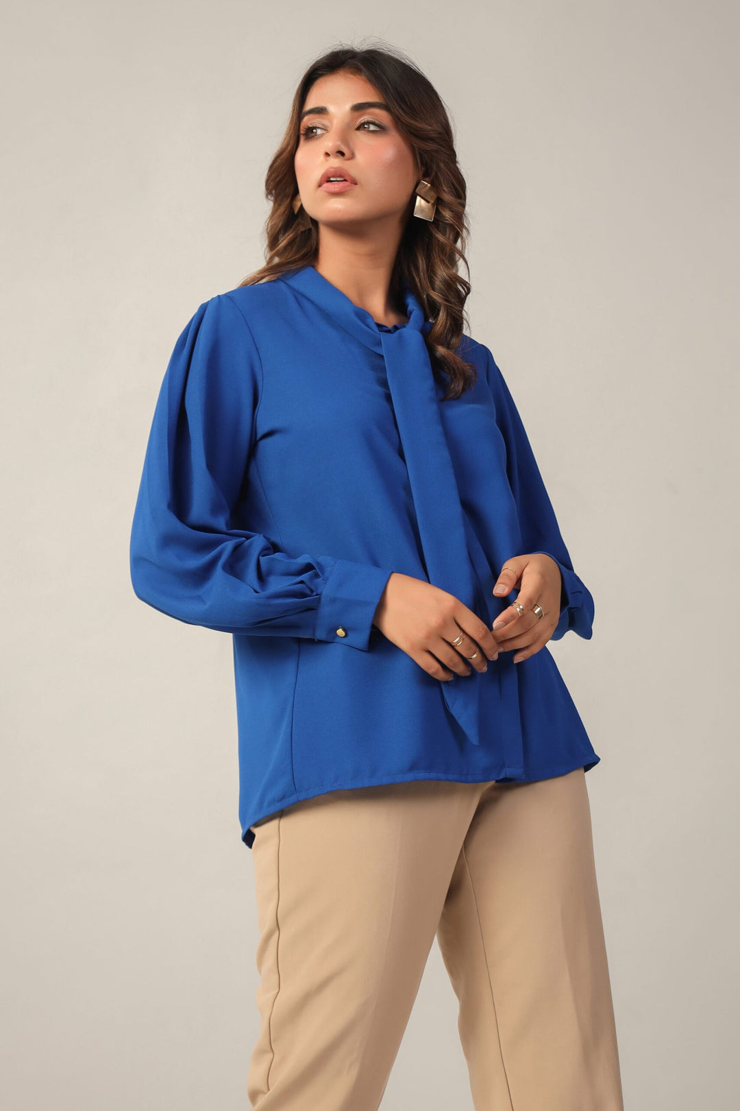 Cool Blue Tie-Up Neckline Shirt Side1