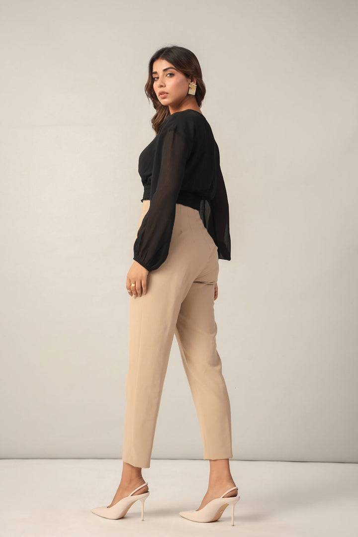 Chiffon Black Crop Top Side Back