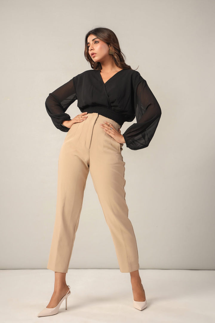 Chiffon Black Crop Top Full Front