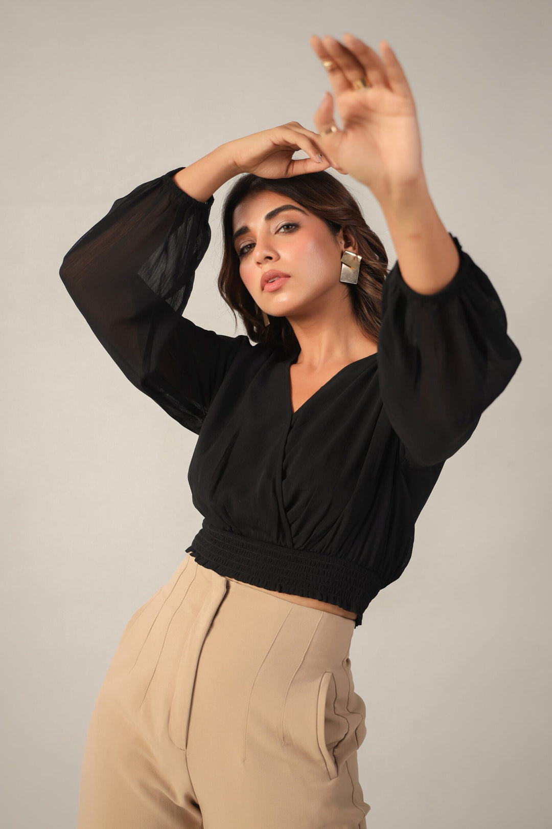 Chiffon Black Crop Top Side1