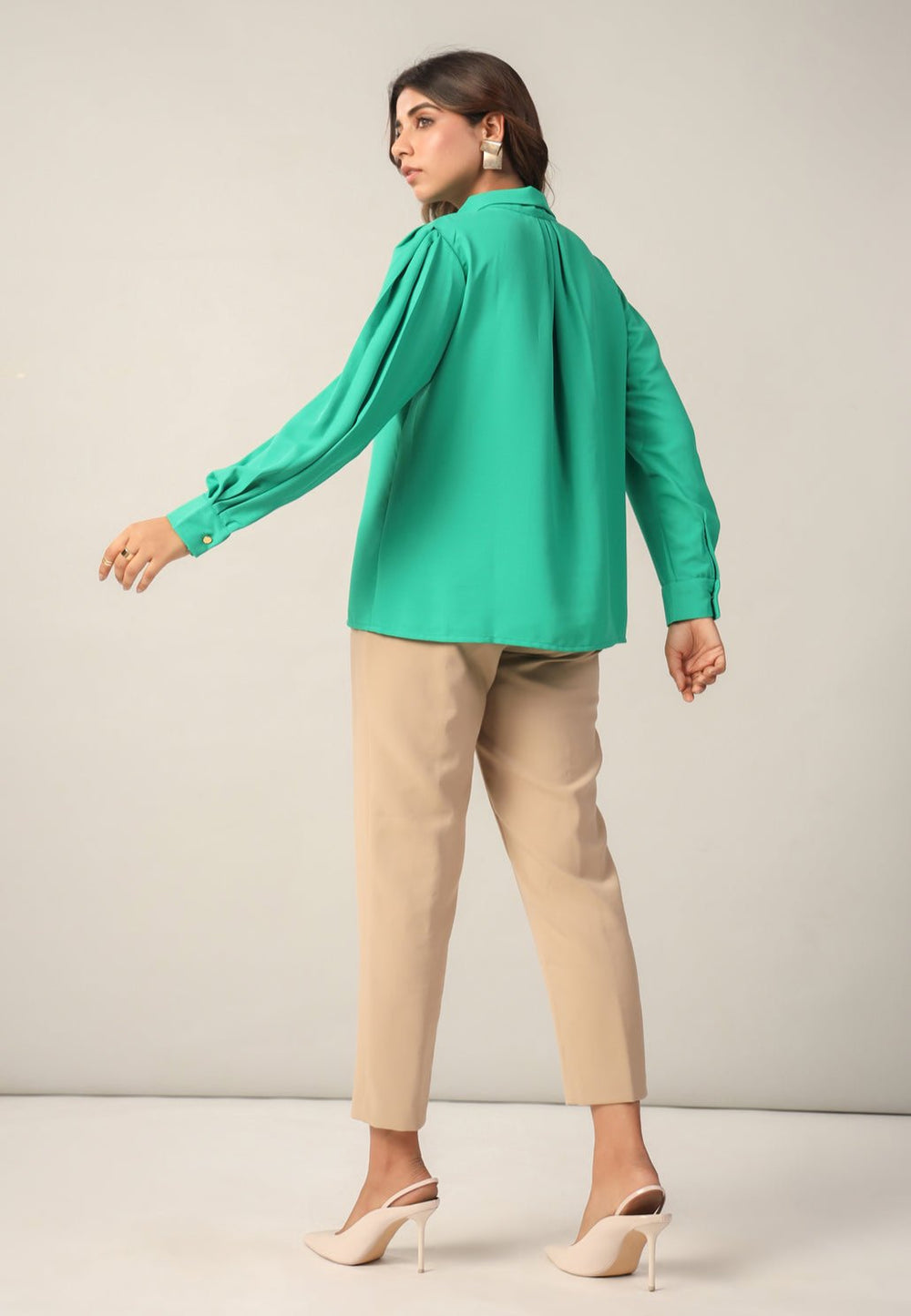 Cool Green Tie-Up Neckline Shirt Back
