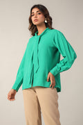 Cool Green Tie-Up Neckline Shirt