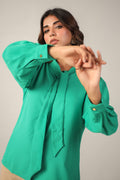 Cool Green Tie-Up Neckline Shirt
