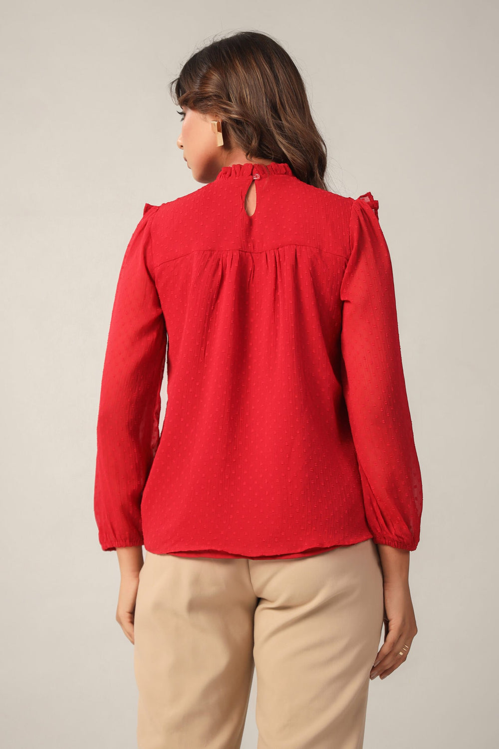 Red Ruffle Chiffon Top Back