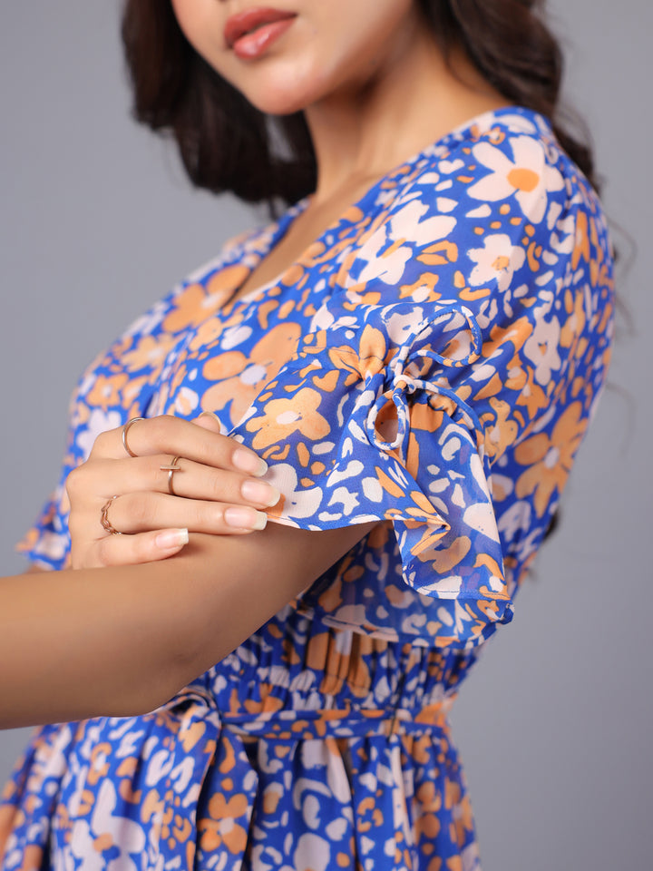Blue white and orange Wrap Mini Dress