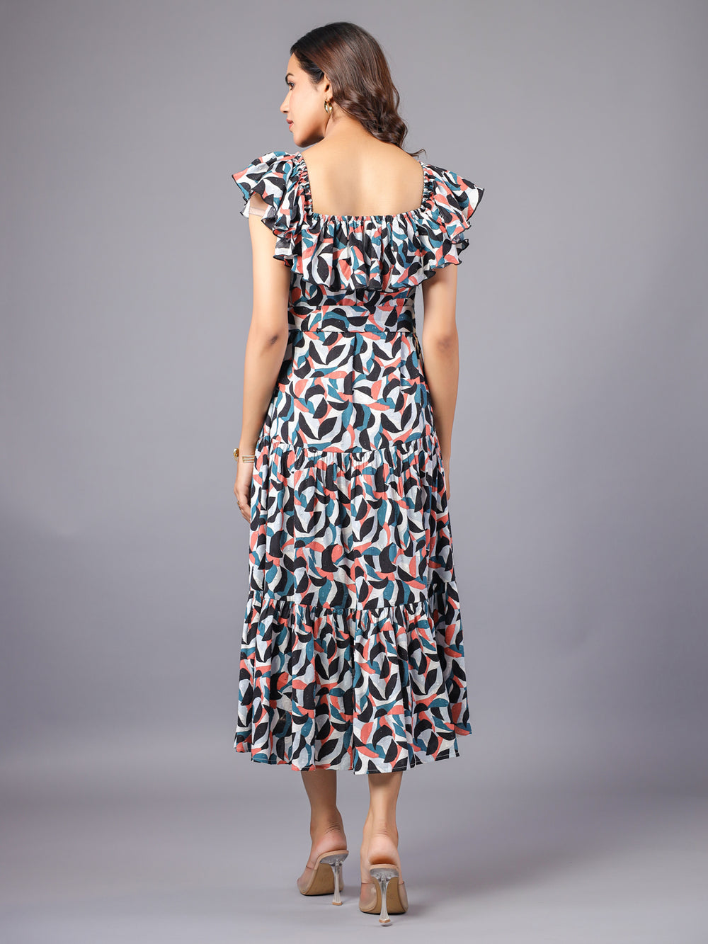 Multicolor Ruffle Midi Dress Back
