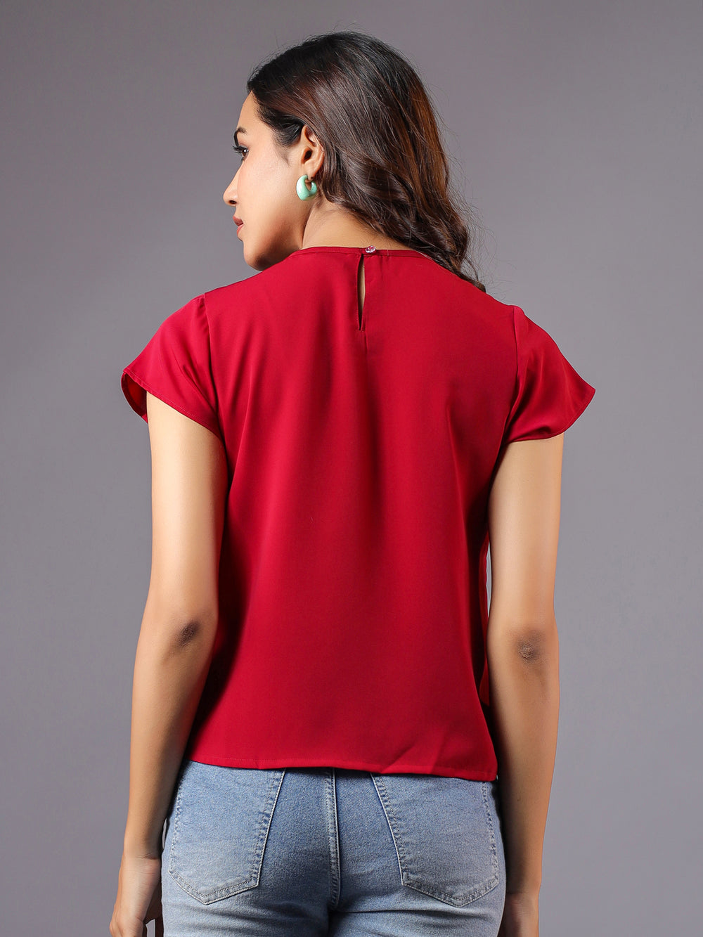 Solid Red Petal Sleeve Top Back