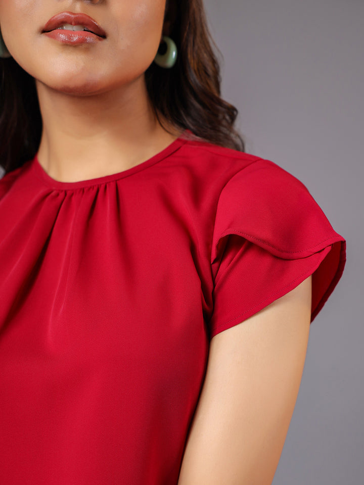 Solid Red Petal Sleeve Top Portrait Petal Sleeves