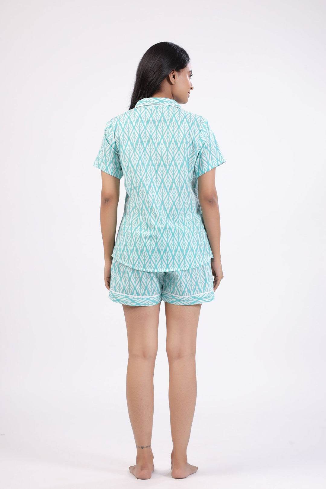 Serene Sleepwear Blue Printed Night Dress Back