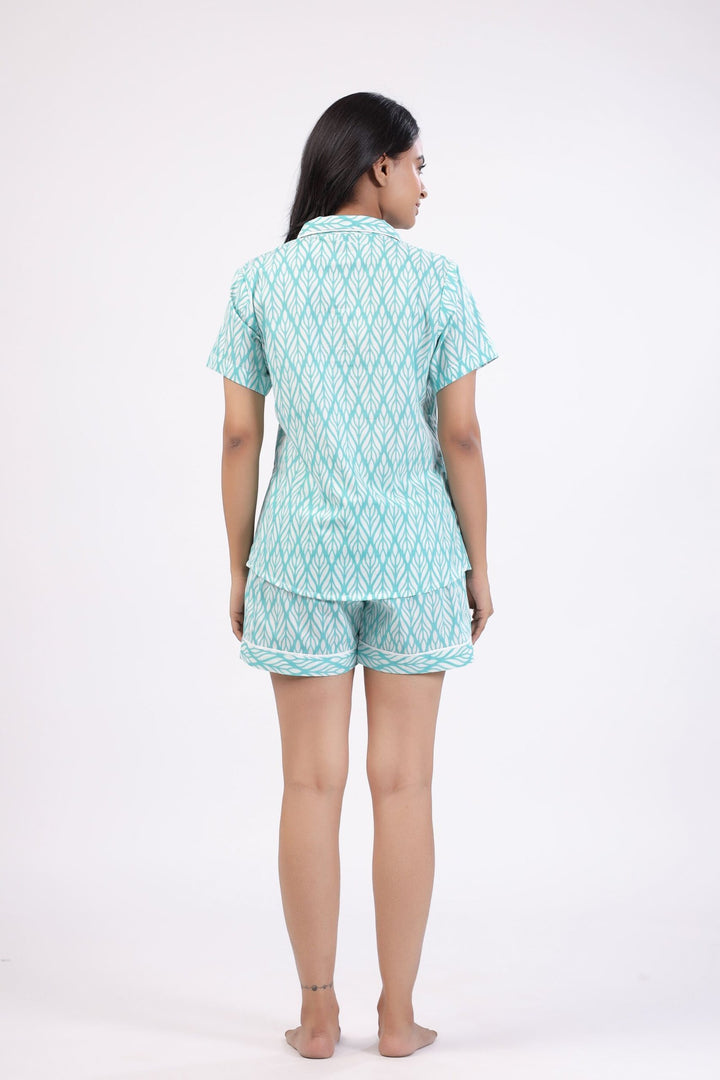 Serene Sleepwear Blue Printed Night Dress Back