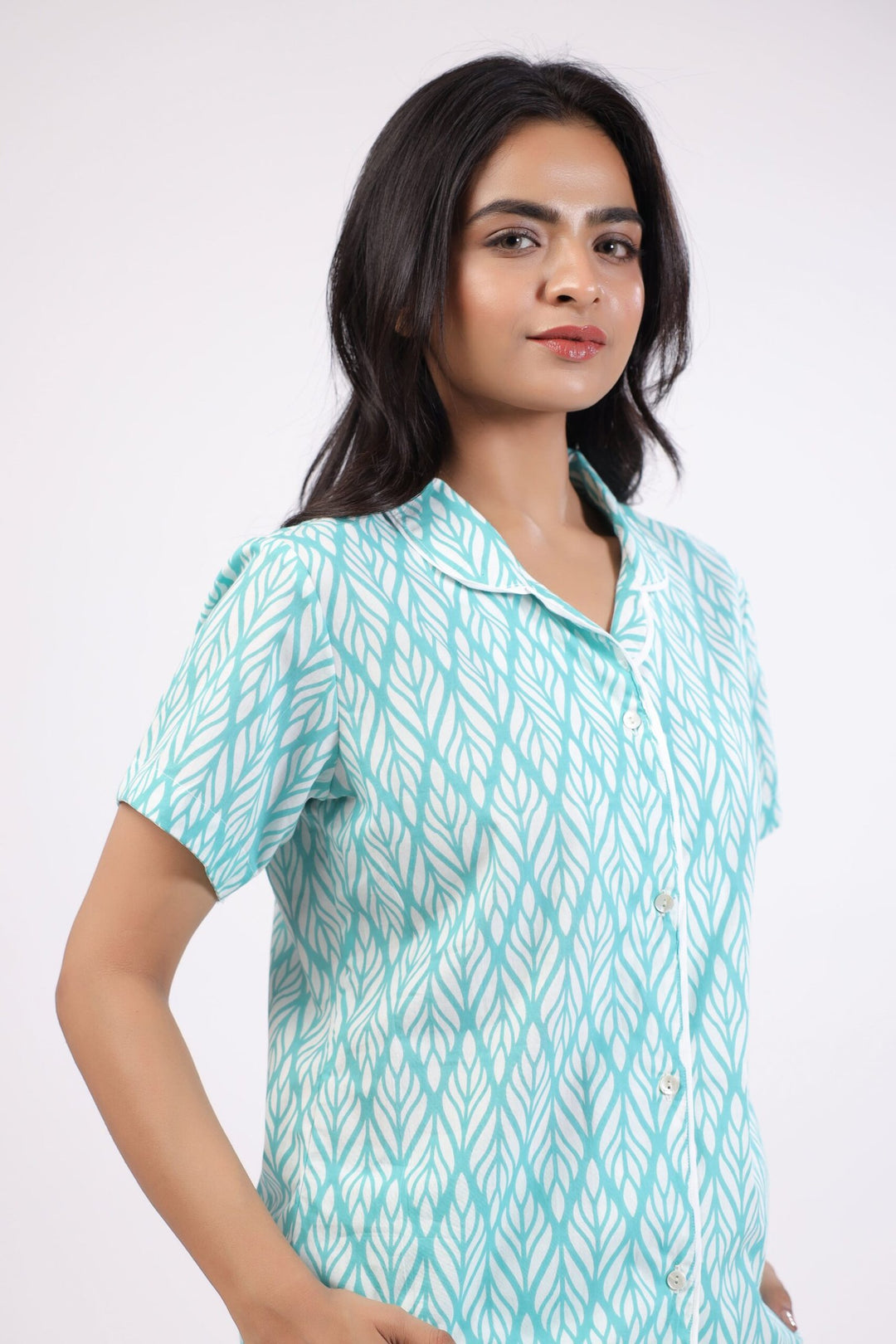 Serene Sleepwear Blue Printed Night Dress Portrait