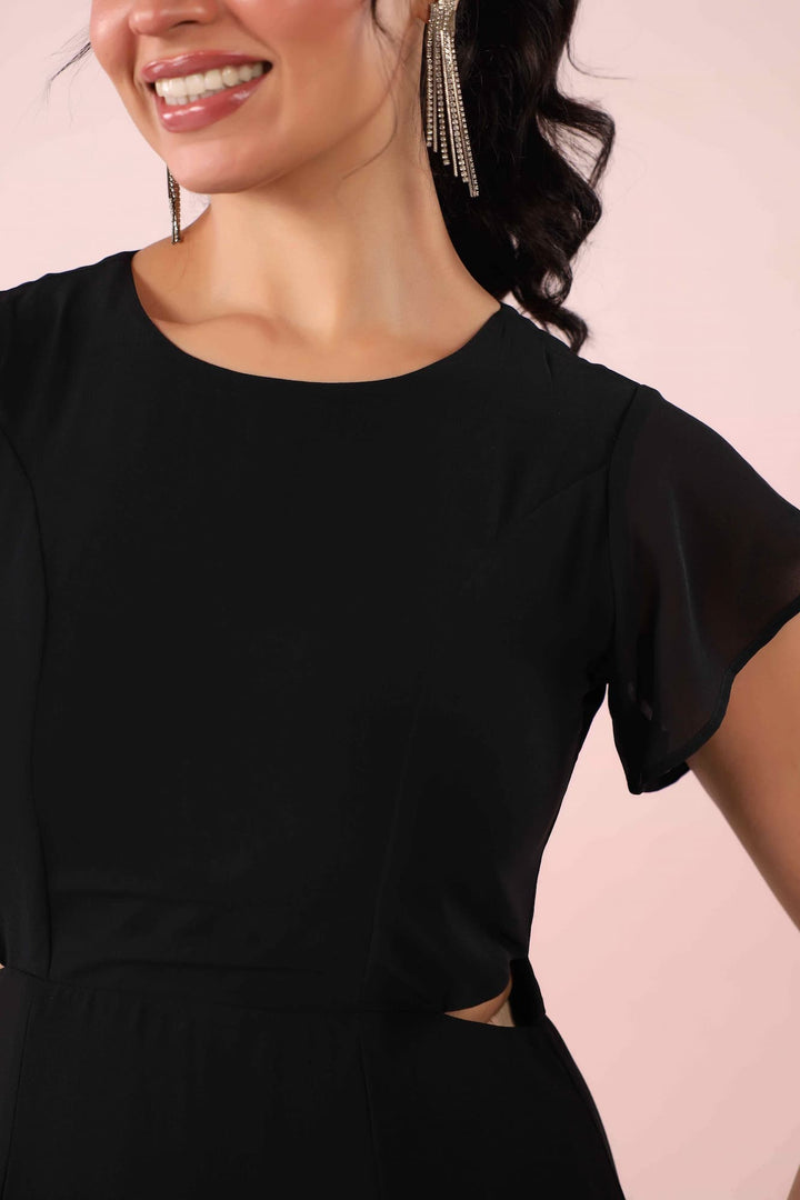 Black Round Neck Waist Cutout Maxi Dress