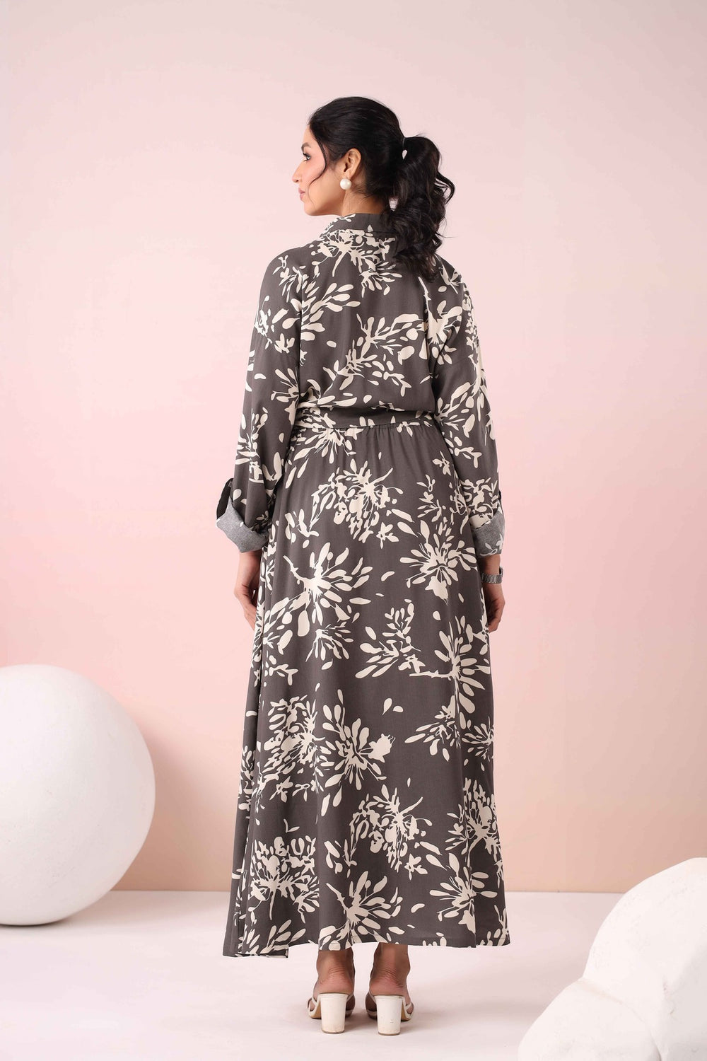 Grey Fit and Flare Maxi Dress Back