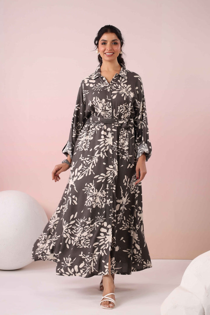 Grey Fit and Flare Maxi Dress Full Front