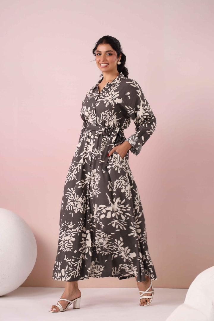 Grey Fit and Flare Maxi Dress Side1
