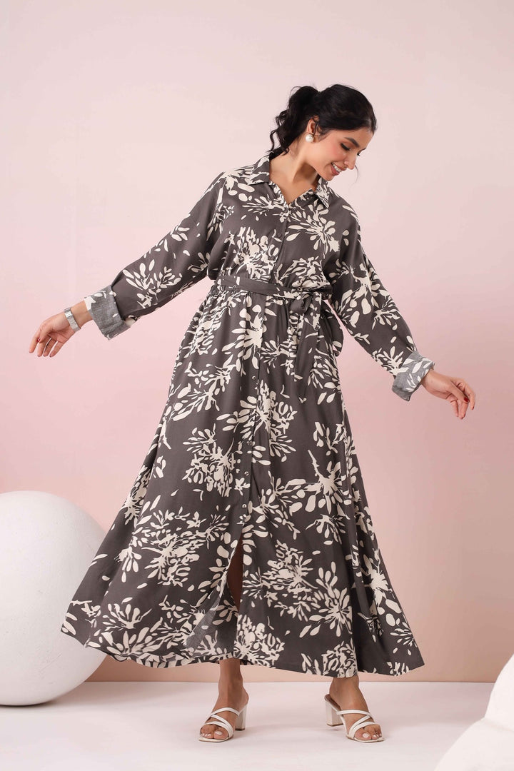Grey Fit and Flare Maxi Dress Side2