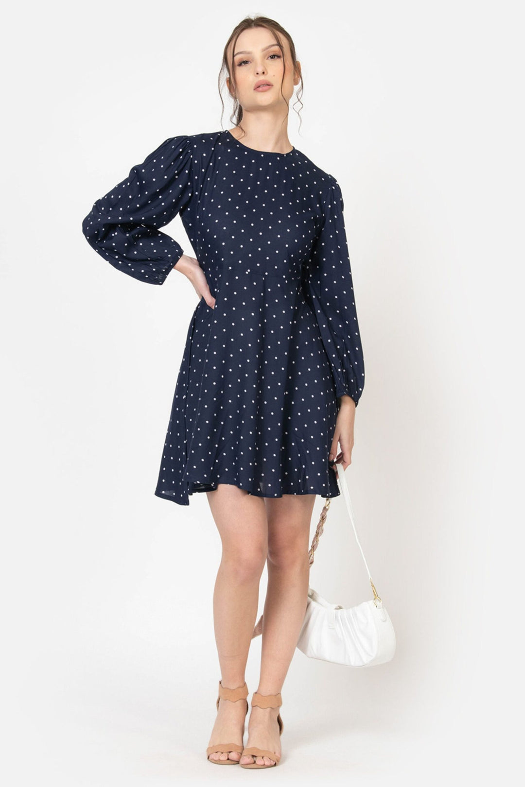 Blue Polka Dot Mini Dress Full Front