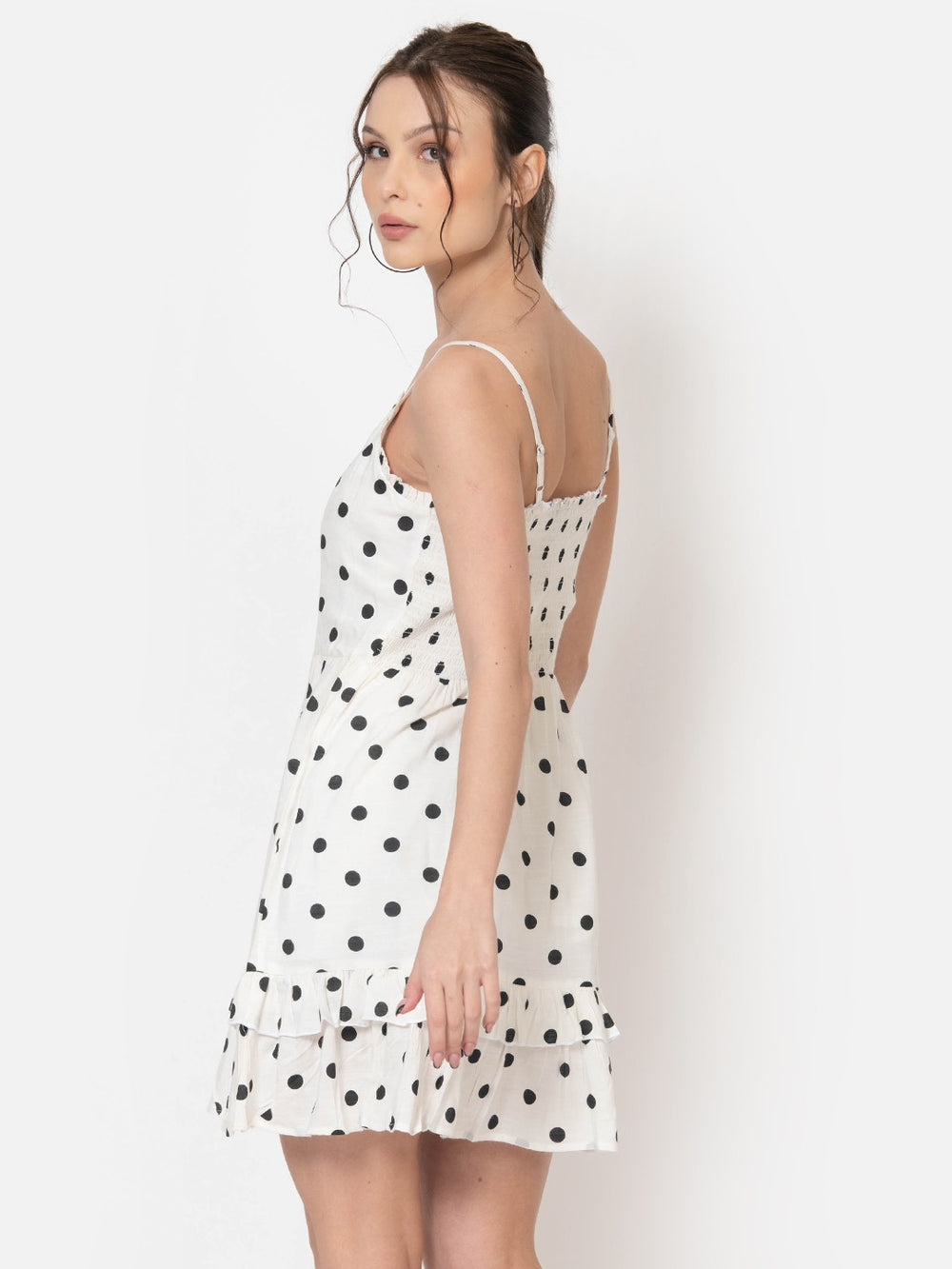 White Rayon Polka Dot Mini Dress Back