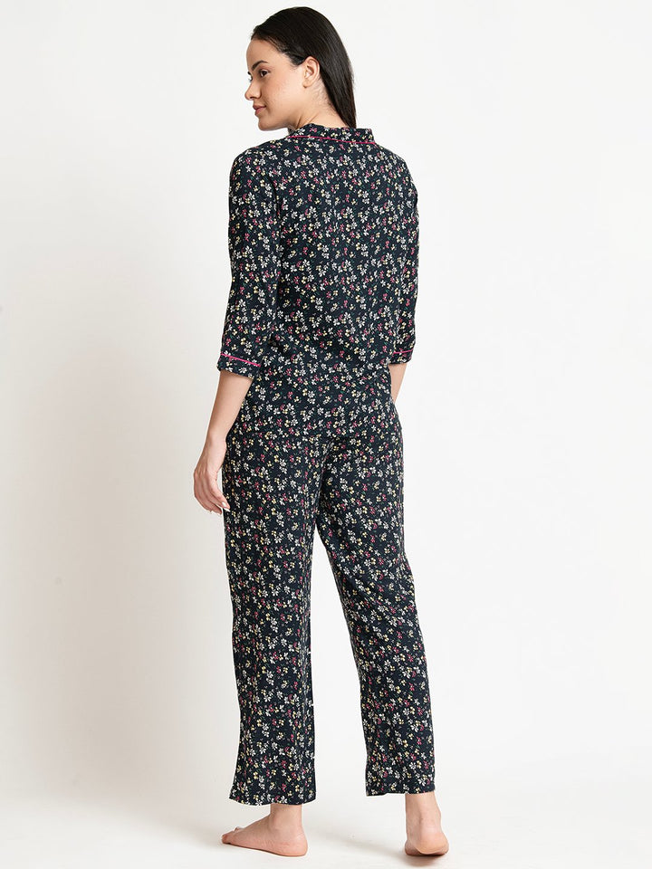 Black Floral Printed Night Suit Back
