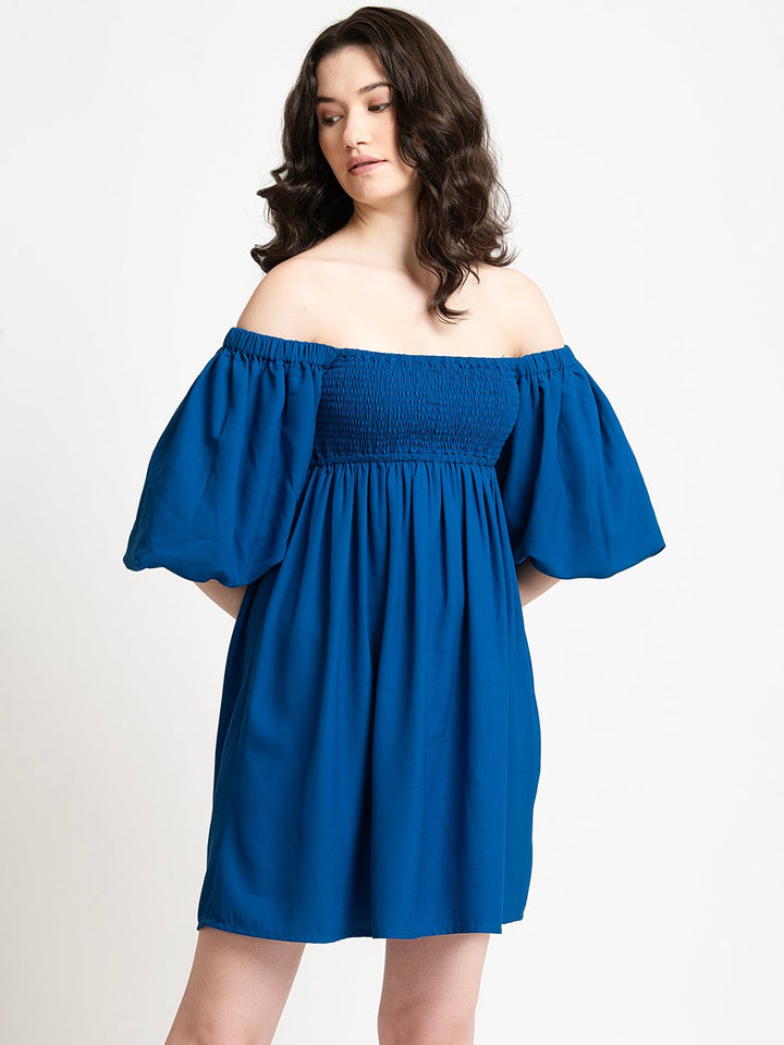 Blue off shoulder Mini Dress Side1