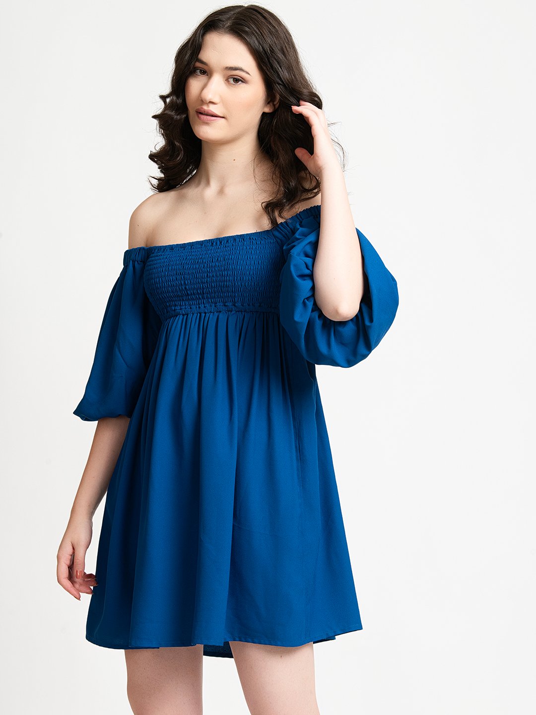 Blue off shoulder Mini Dress Side 2