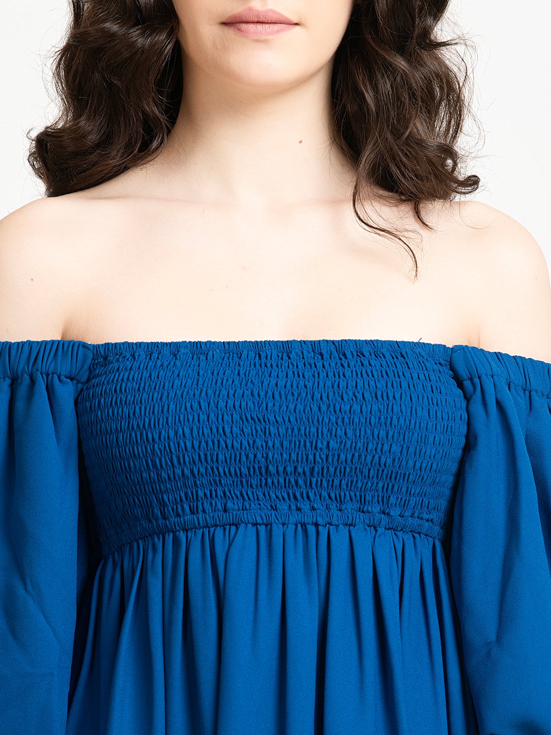 Blue off shoulder Mini Dress Neck Detailing
