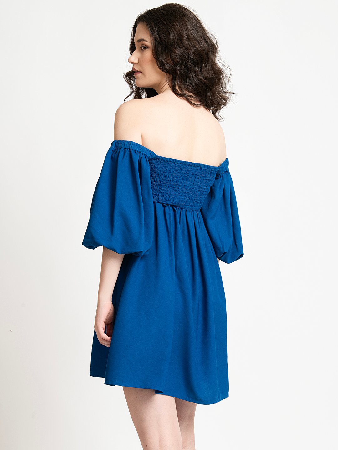 Blue off shoulder Mini Dress Side Back