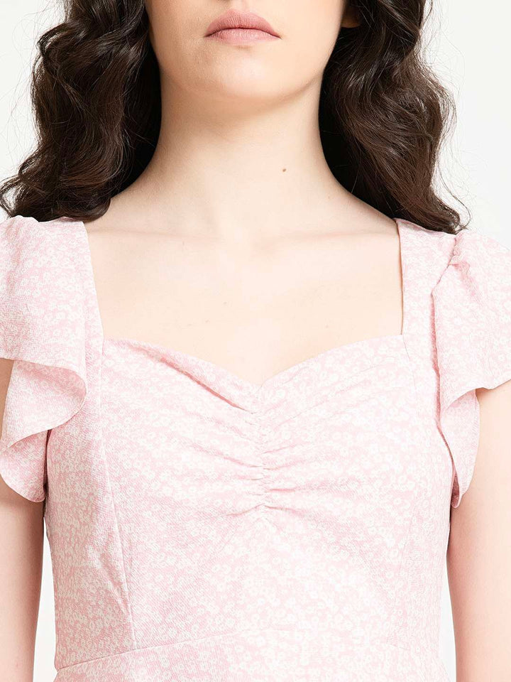 Baby Pink Fit And Flare mini Dress Neck Detailing