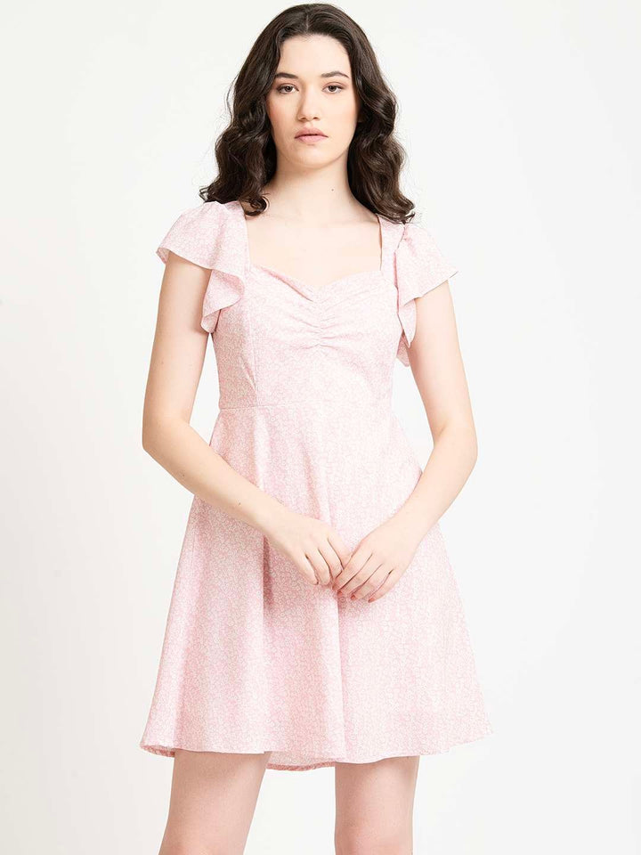 Baby Pink Fit And Flare mini Dress Front