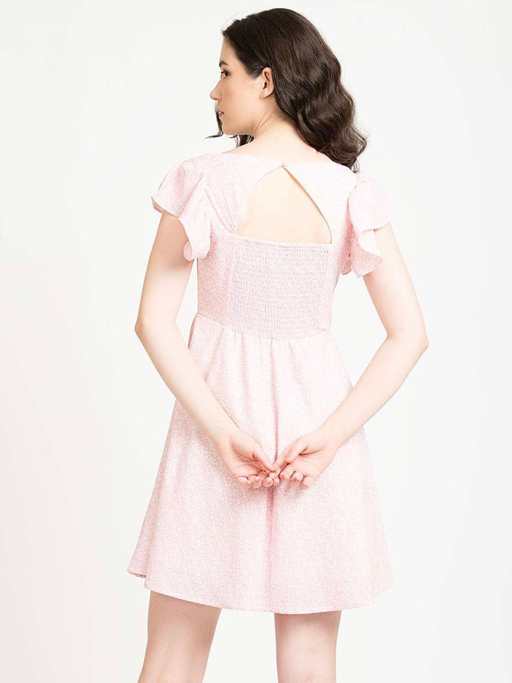 Baby Pink Fit And Flare mini Dress Back