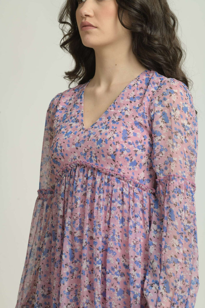 Purple Floral Skater Mini Dress Detailing