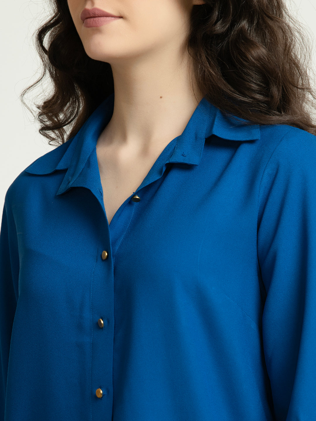 Bright Blue button down Moss Shirt with Gold Buttons Detailing